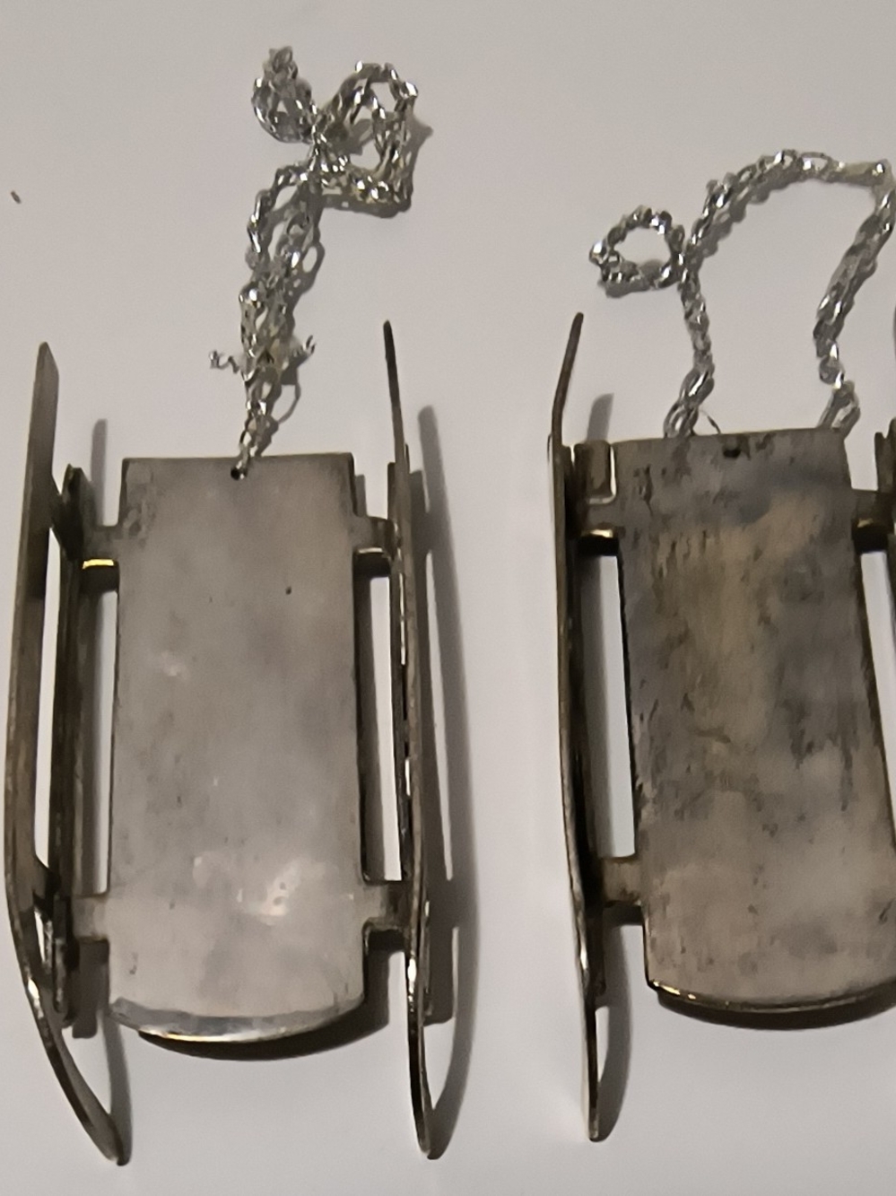 Vintage Silver  Color Hanging Metal Sled Ornament - Holiday Decor